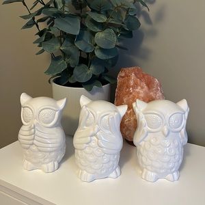 3 decorative, ceramic owls